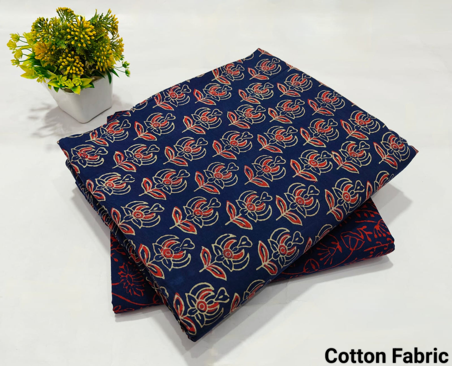 Navy Blue Floral Cotton Fabric with Red Print (BFTB107)