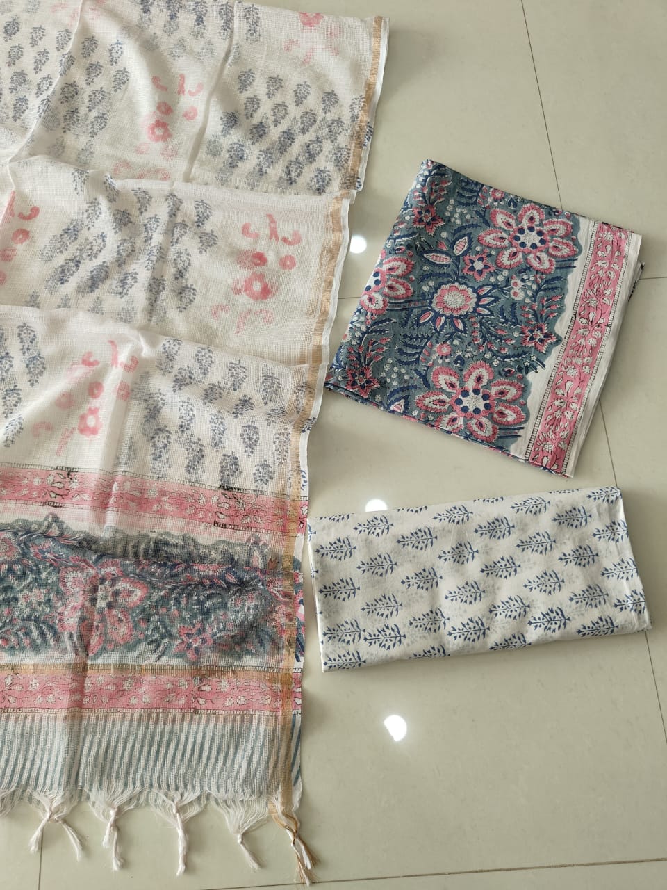 Premium Sanganeri Printed Cotton Suit With Kota Doria Duppta