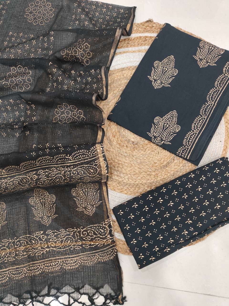 Premium Sanganeri Printed Cotton Suit With Kota Doria Duppta(BFCOTKD32)