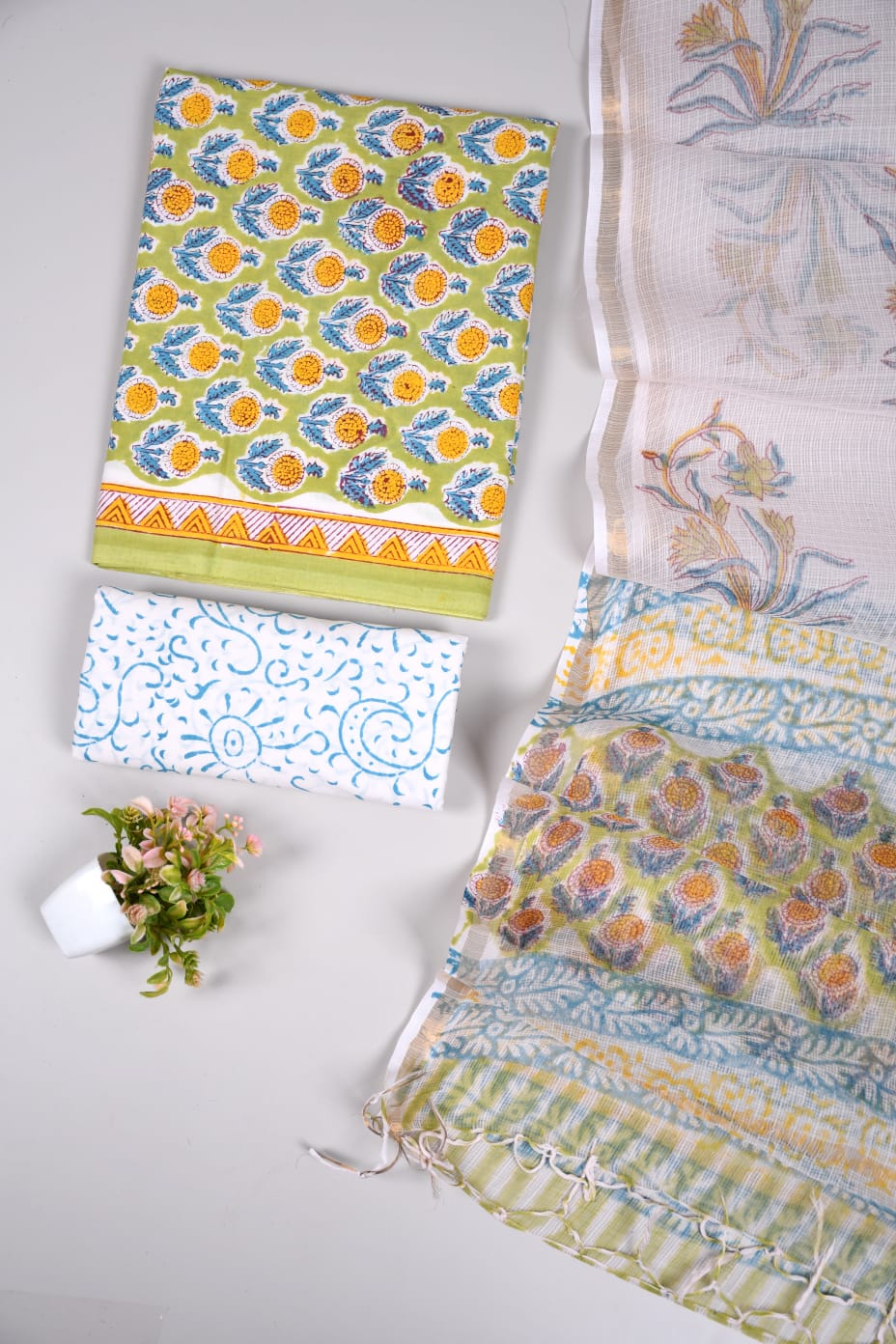 Premium Sanganeri Printed Cotton Suit With Kota Doria Duppta(BFCOTKD47)