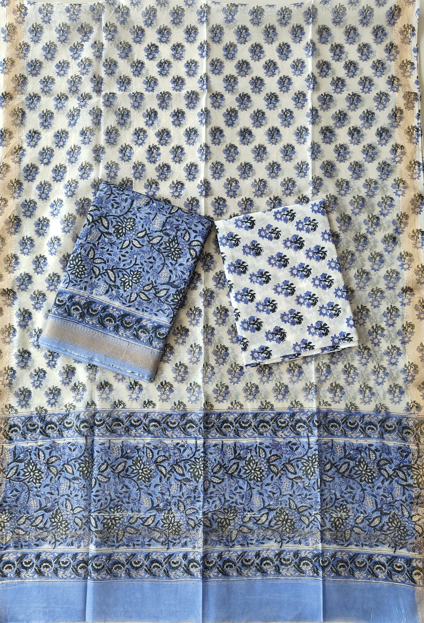 Premium Hand Block Printed Maheshwari Silk Suit(BFMAH95)