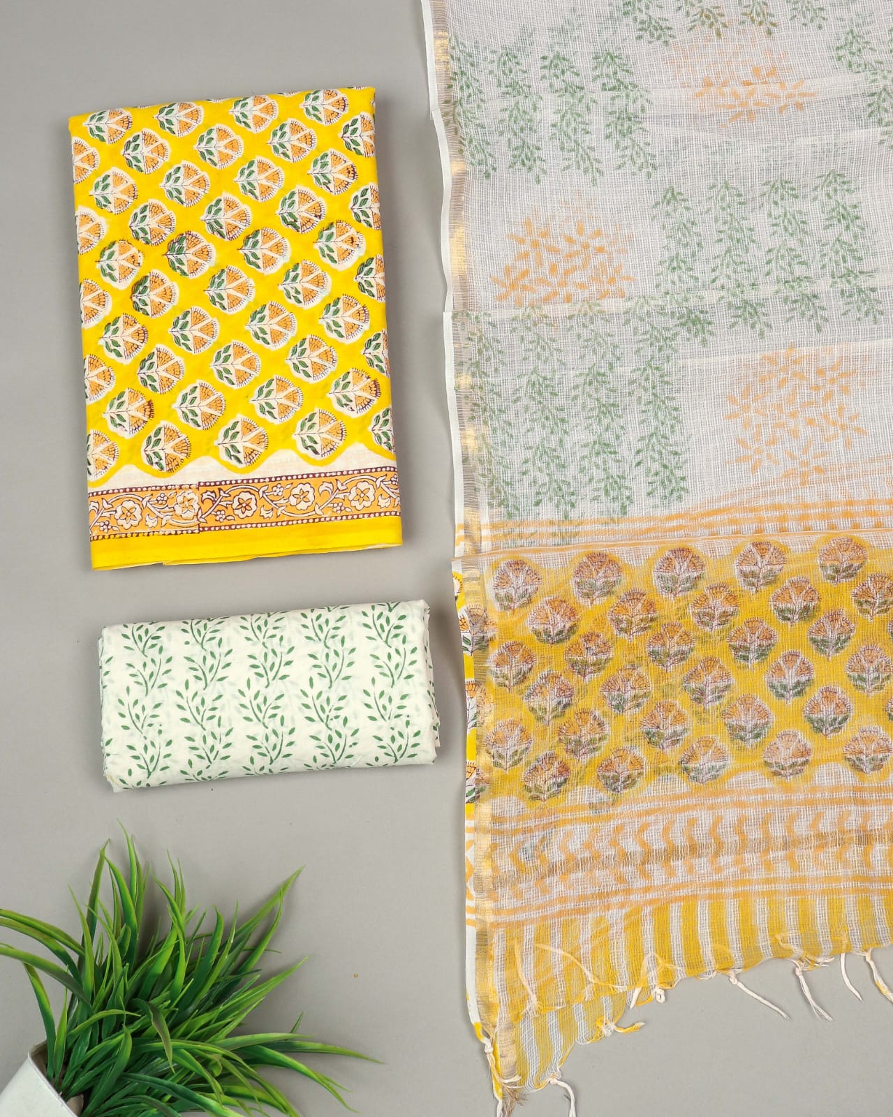 Premium Sanganeri Printed Cotton Suit With Kota Doria Duppta(BFCOTKD22)