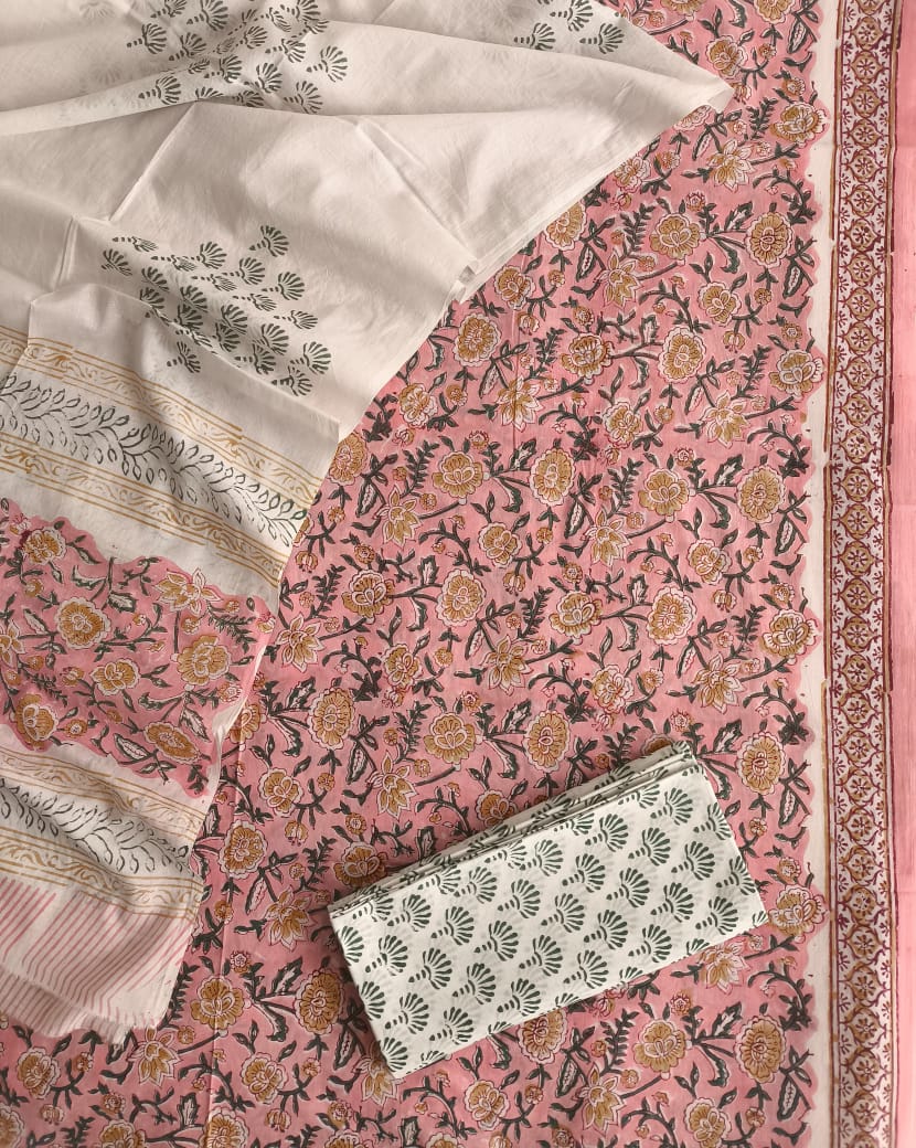Exclusive Hand Block Cotton Suit With Cotton Dupatta(BFCOT06)