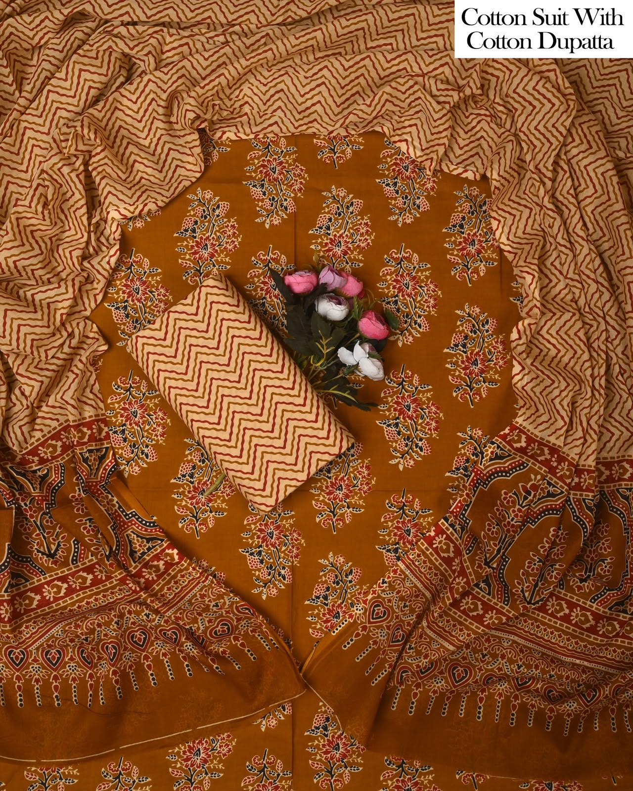 Exclusive Hand Block Cotton Suit With Cotton Dupatta(BFCOT149)