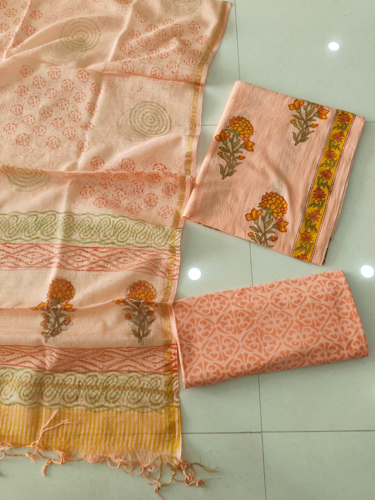 Premium Sanganeri Printed Cotton Suit With Kota Doria Duppta