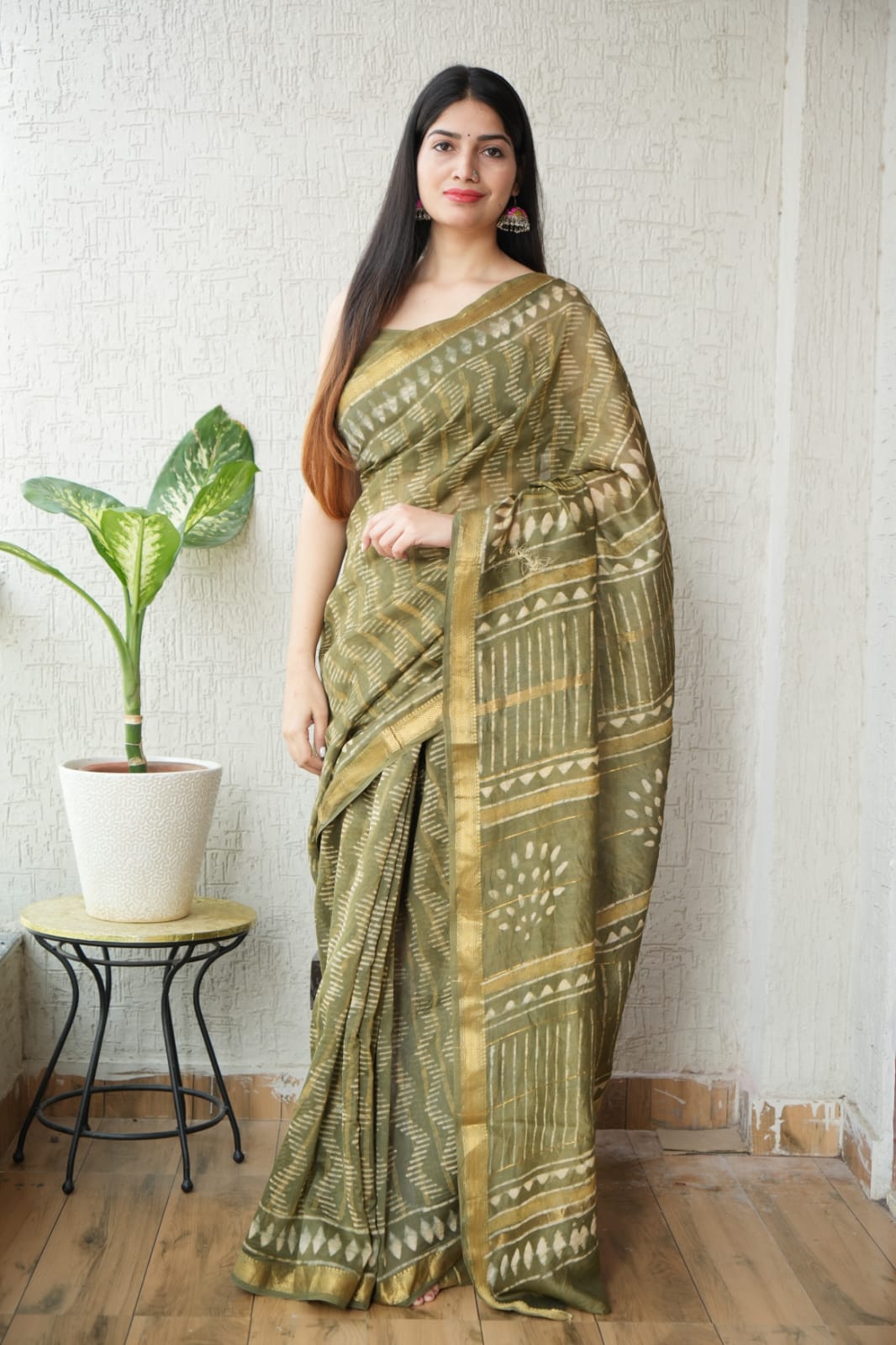 New Designer Hand Block Print Maheshwari Silk Saree (BFMSARE03)