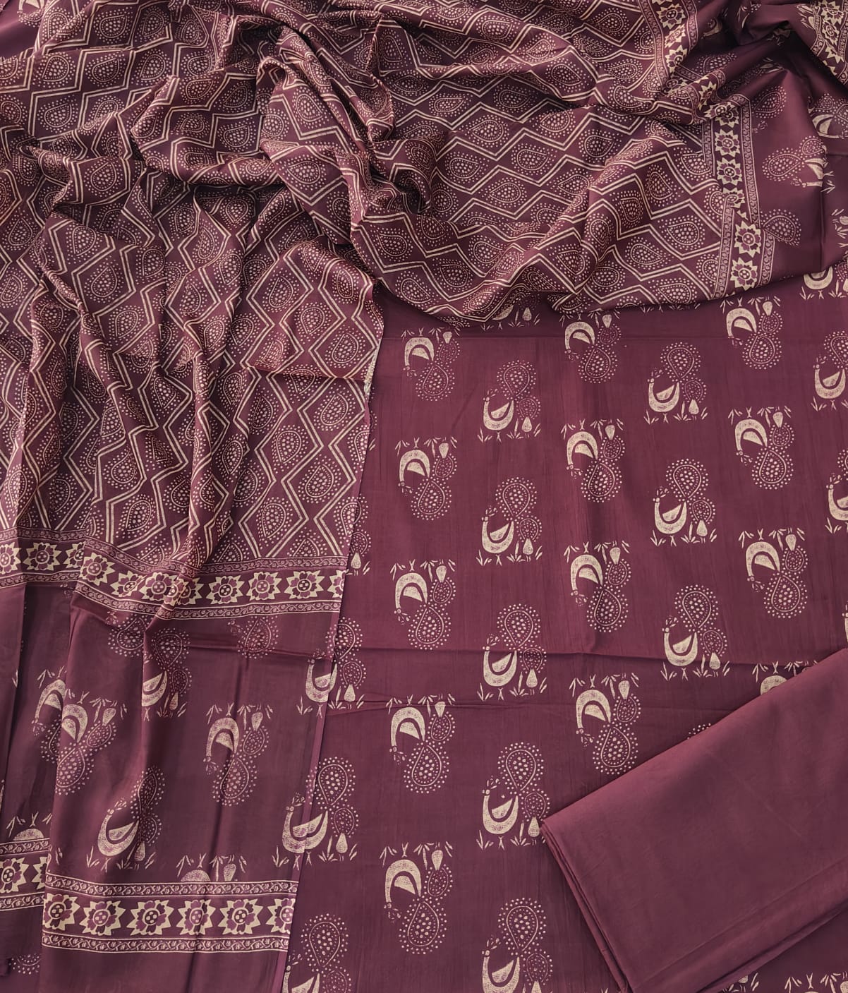 Exclusive Hand Block Cotton Suit With Cotton Dupatta(BFCOT40)