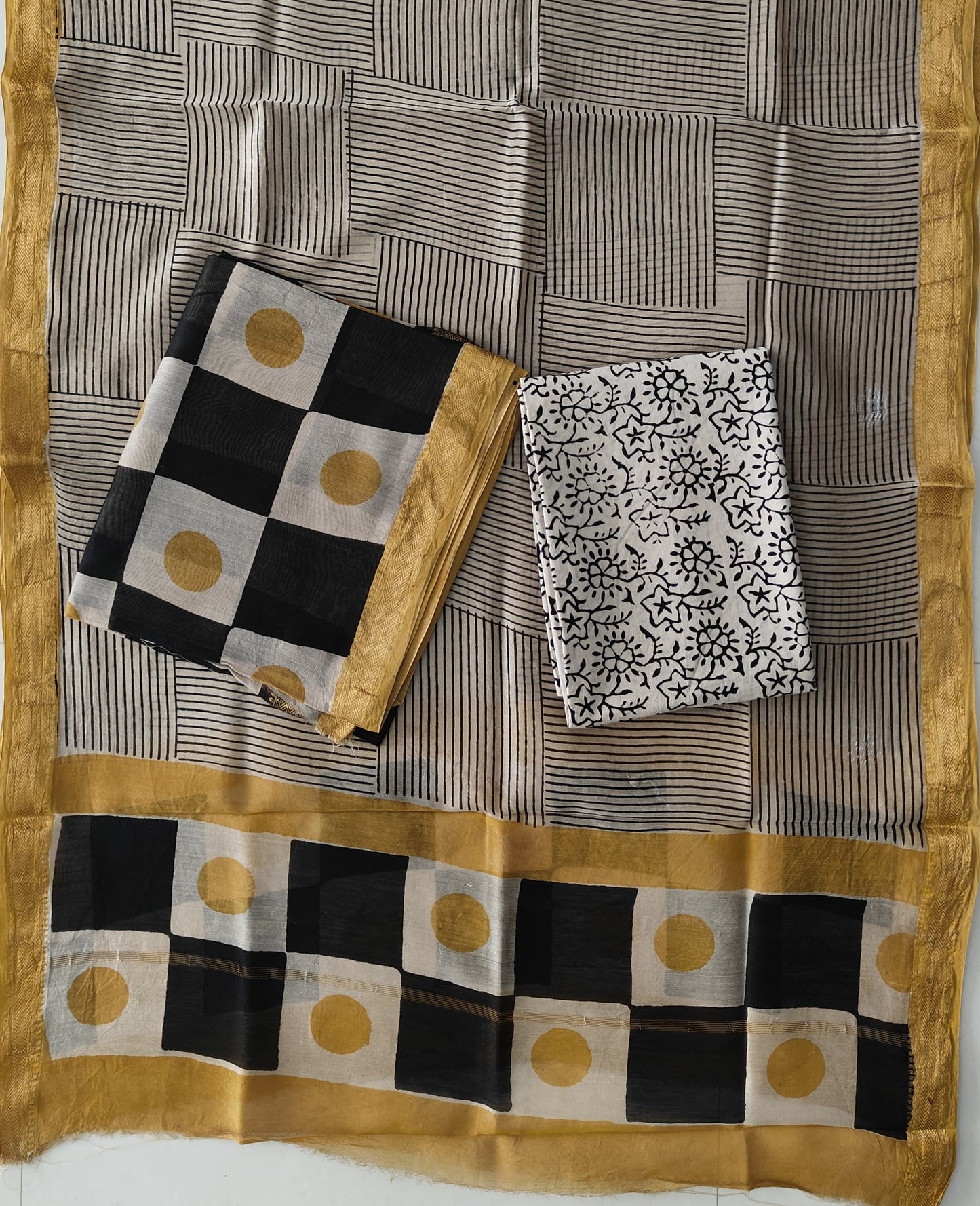 Premium Hand Block Printed Maheshwari Silk Suit(BFMAH78)