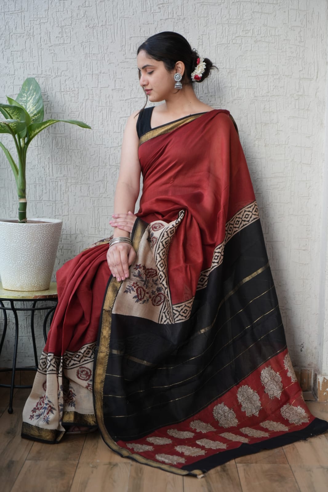 New Designer Hand Block Print Maheshwari Silk Saree (BFMSARE67)