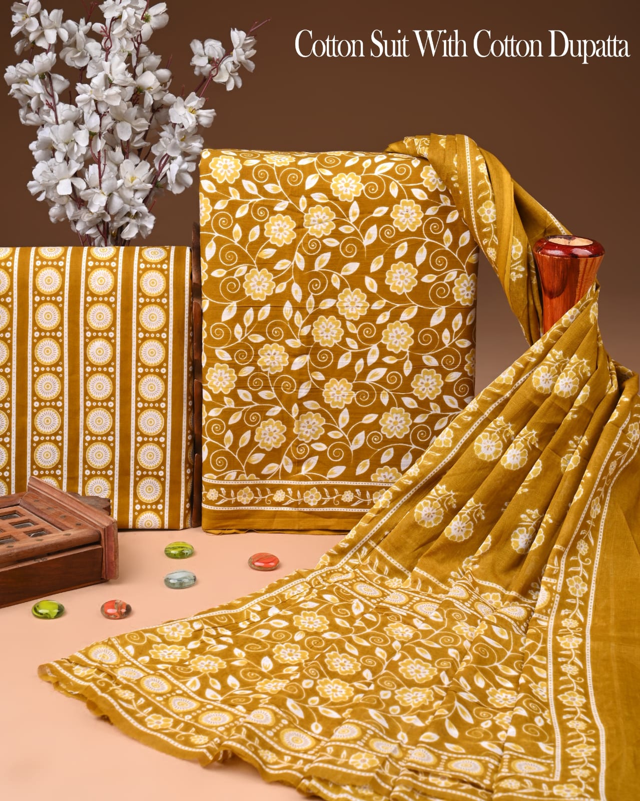 Exclusive Hand Block Cotton Suit With Cotton Dupatta(BFCOT180)