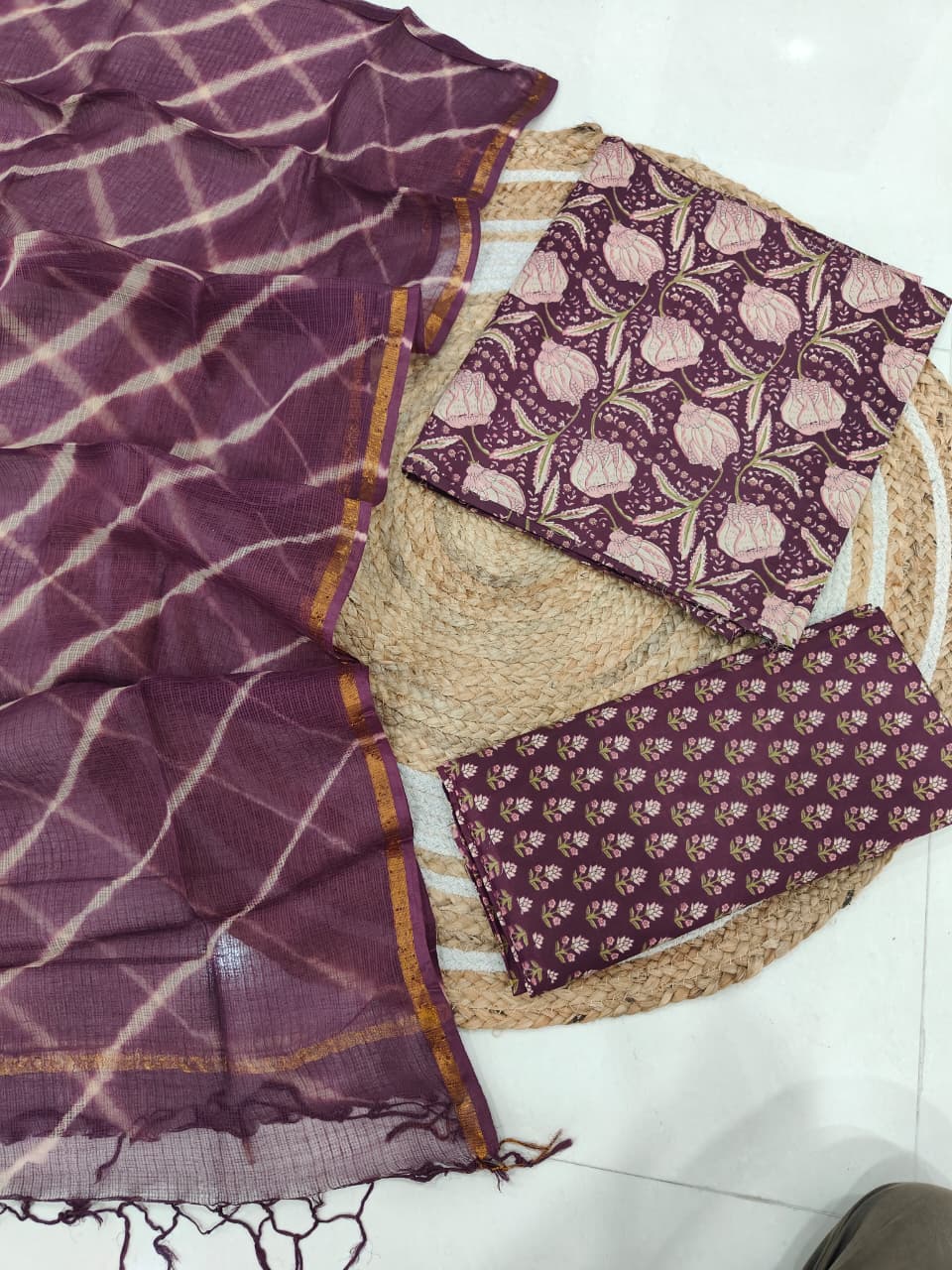 Premium Sanganeri Printed Cotton Suit With Kota Doria Duppta(BFCOTKD40)
