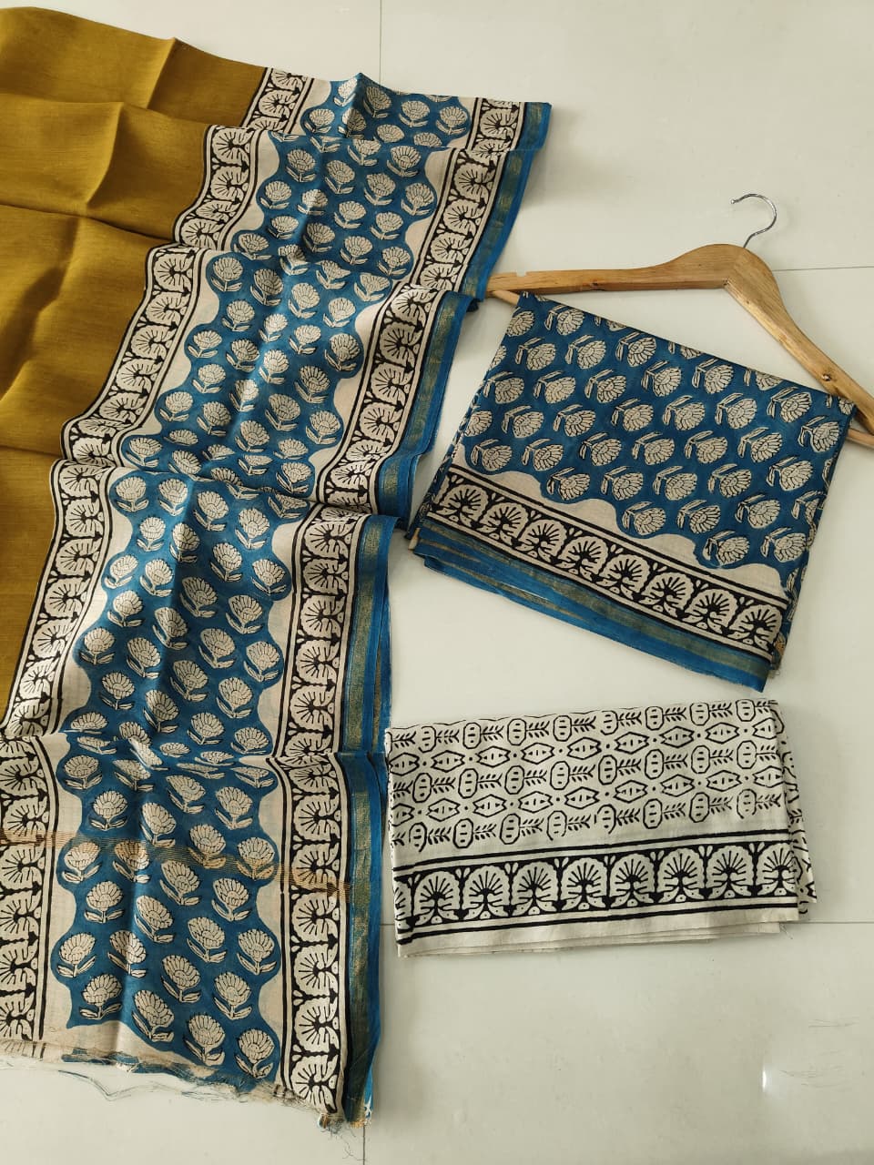 EXCLUSIVE HAND BLOCK CHANDERI SILK SUIT SET WITH CHANDERI DUPATTA