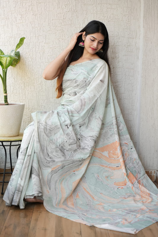 Pastel Marble Printed Cotton Saree – Soft Cotton Saree for Women (BFCS48)