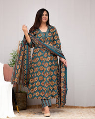 *This A-line pant set is perfect for the summer season with its vibrant floral print and confident pocket one side. Plus, the included matching dupatta completes the look and adds an extra touch