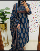 This A-line pant set is perfect for the summer season with its vibrant floral print and confident pocket one side. Plus, the included matching dupatta completes the look and adds an extra touch