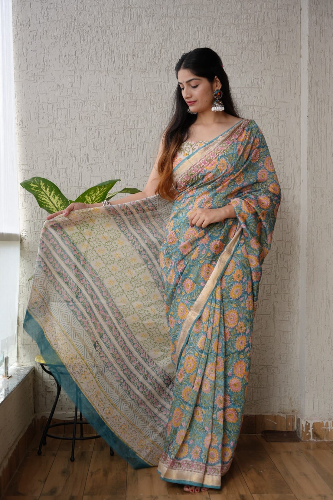 New Designer Hand Block Print Maheshwari Silk Saree (BFMSARE42)
