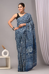 Traditional Authentic Hand Block Printed Pure Organic Cotton Sarees With matching Blouse