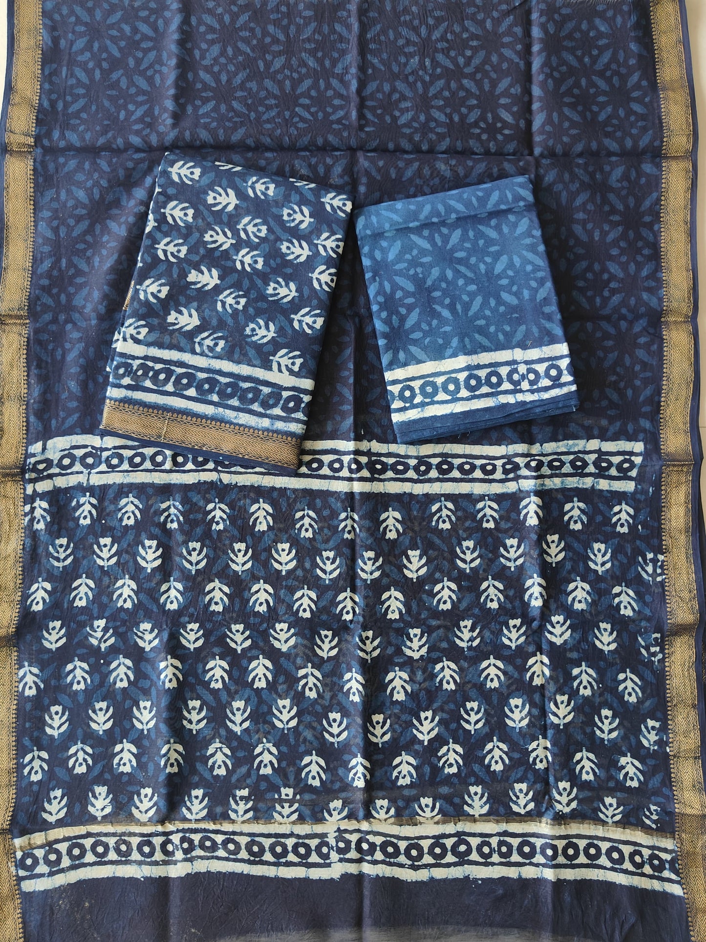 Premium Hand Block Printed Maheshwari Silk Suit(BFMAH68)