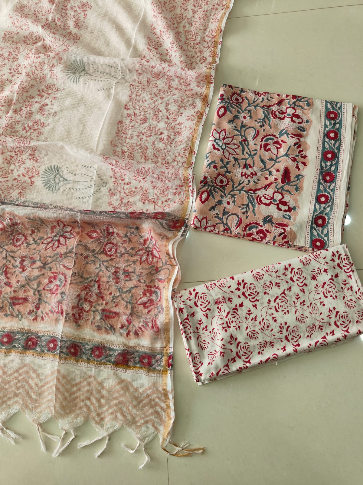 Premium Sanganeri Printed Cotton Suit With Kota Doria Duppta