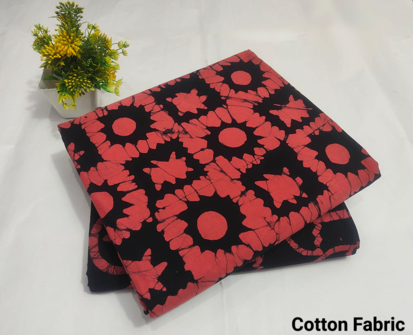 Red Black Batik Print Cotton Fabric | (BFTB123)