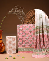 Premium Hand Block Cotton Suit With Chiffon Dupatta Suit Sets(BFCC46)