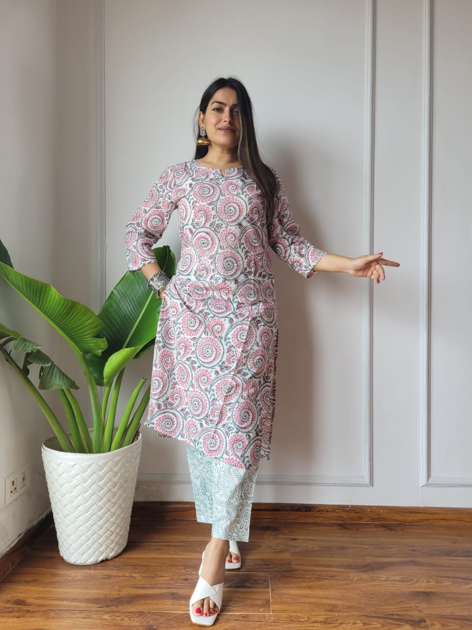 Grey Printed Cotton Kurti Pant Set for Women | Elegant Ethnic Wear