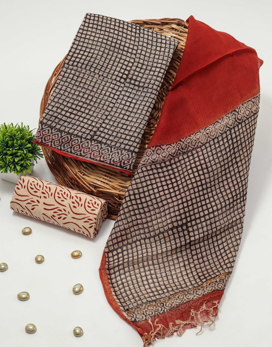 Maroon Ethnic Printed kota doriya Suit Set (BFFKO01)
