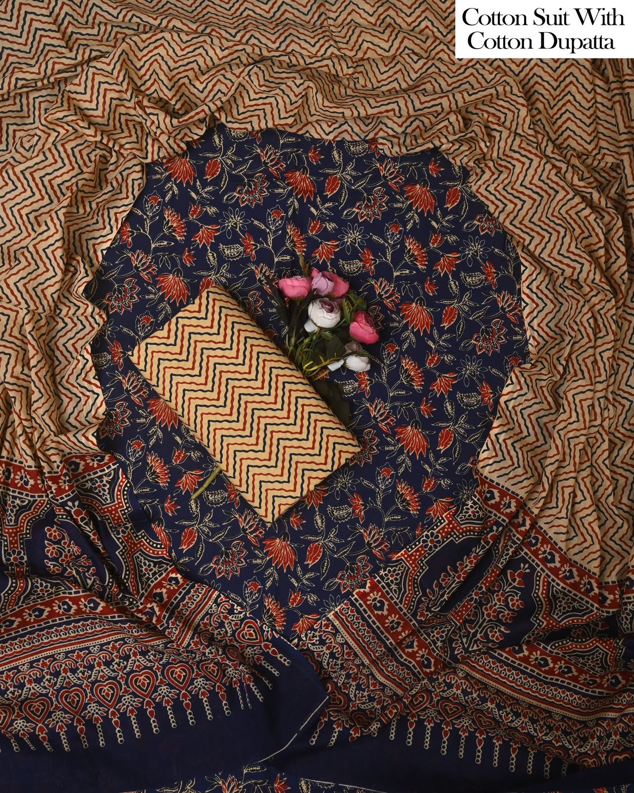 Exclusive Hand Block Cotton Suit With Cotton Dupatta(BFCOT150)