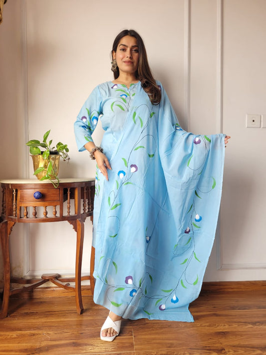 Peach Floral Cotton Suit with Dupatta for Women
