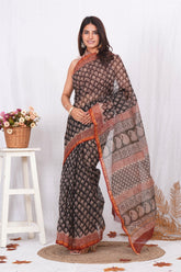 Exclusive hand Block Printed Kota Doria Saree (BFKS32)