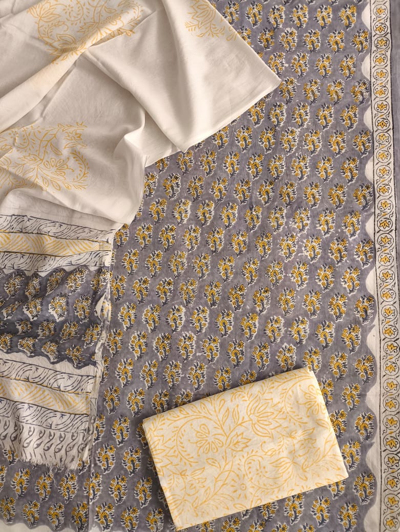 Exclusive Hand Block Cotton Suit With Cotton Dupatta(BFCOT25)