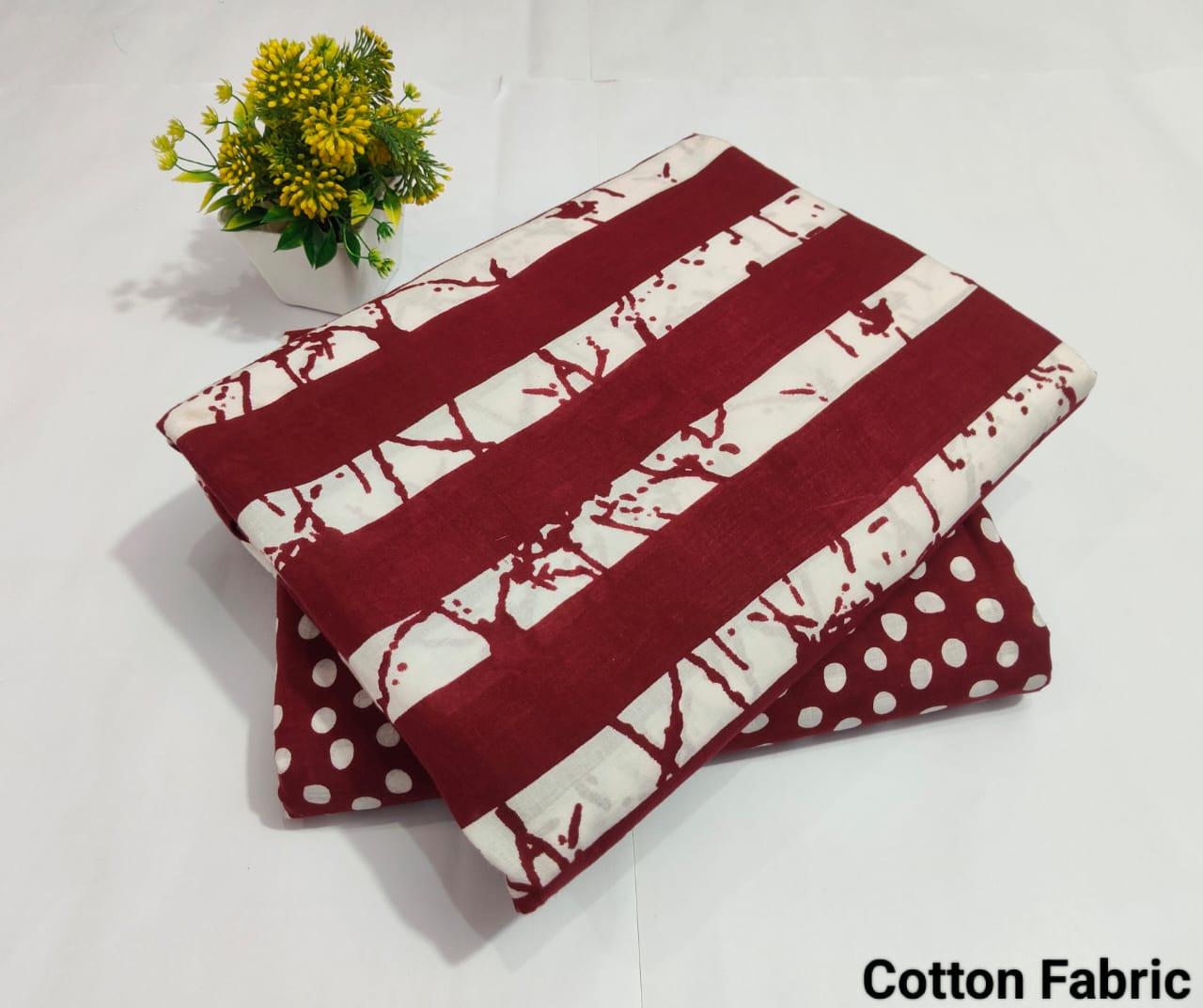Maroon Stripe Cotton Fabric – Printed Cotton Material (BFTB25)