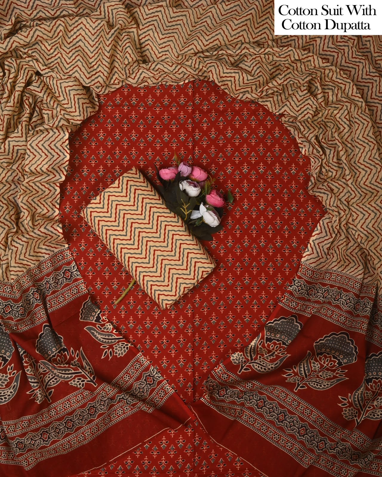 Exclusive Hand Block Cotton Suit With Cotton Dupatta
