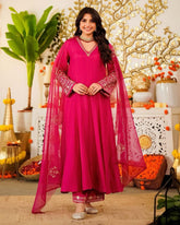 Anarkali Flared kali Kurti Pant Dupatta Set