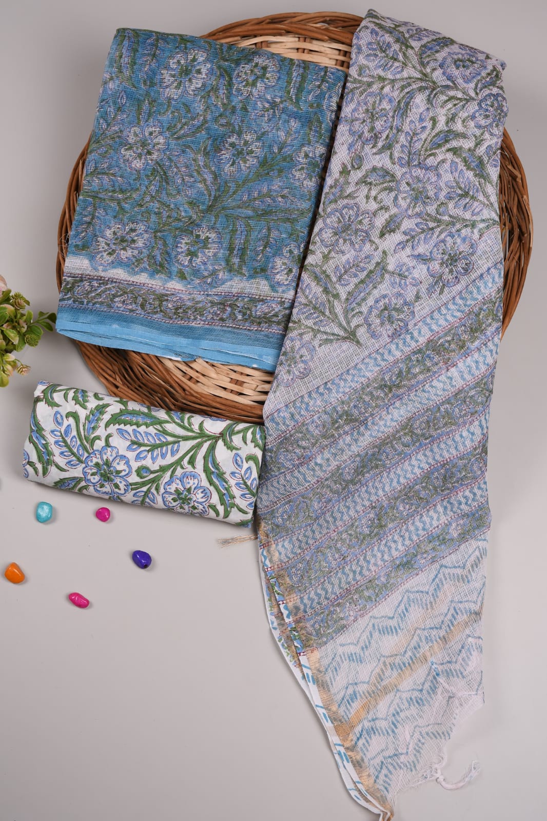 Blue Floral Printed kota doriya suit Set (BFFKO43)