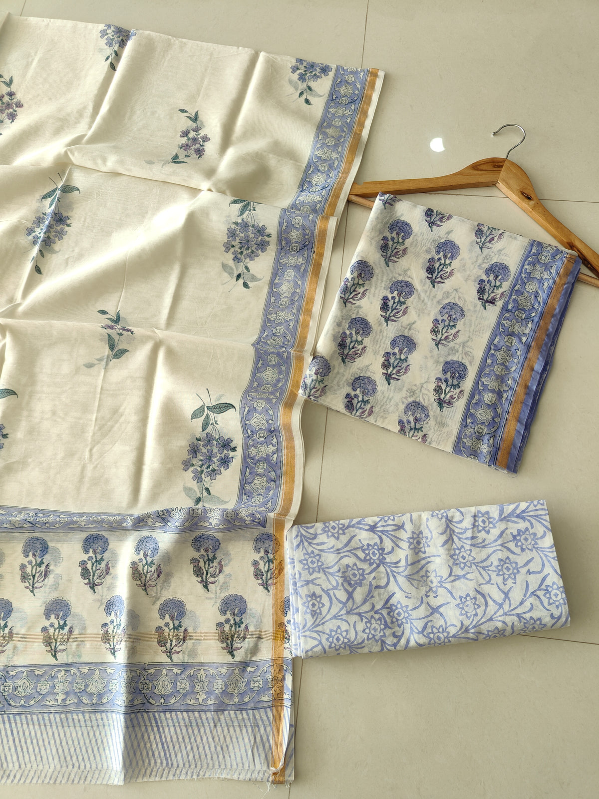 EXCLUSIVE HAND BLOCK CHANDERI SILK SUIT SET WITH CHANDERI DUPATTA