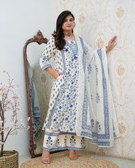 *New Floral Motif Printed Cotton kurta Set the kurta and Pleated Salwar and Soft Cotton Dupatta*๐๐