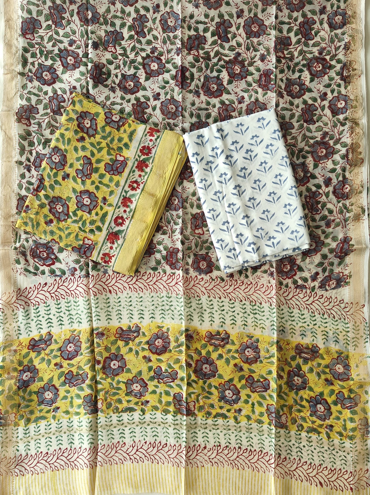 Premium Hand Block Printed Maheshwari Silk Suit(BFMAH73)