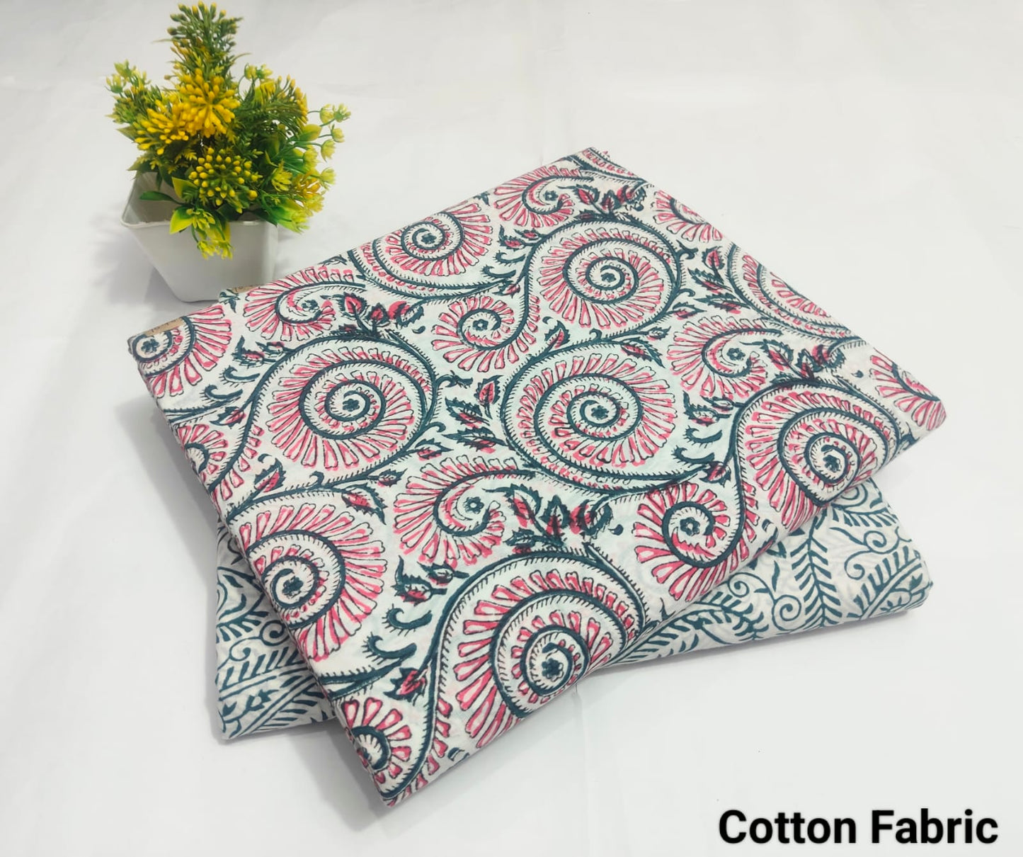 Cream Pink Paisley Cotton Fabric | Designer (BFTB120)