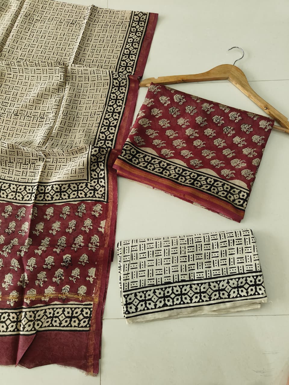 EXCLUSIVE HAND BLOCK CHANDERI SILK SUIT SET WITH CHANDERI DUPATTA