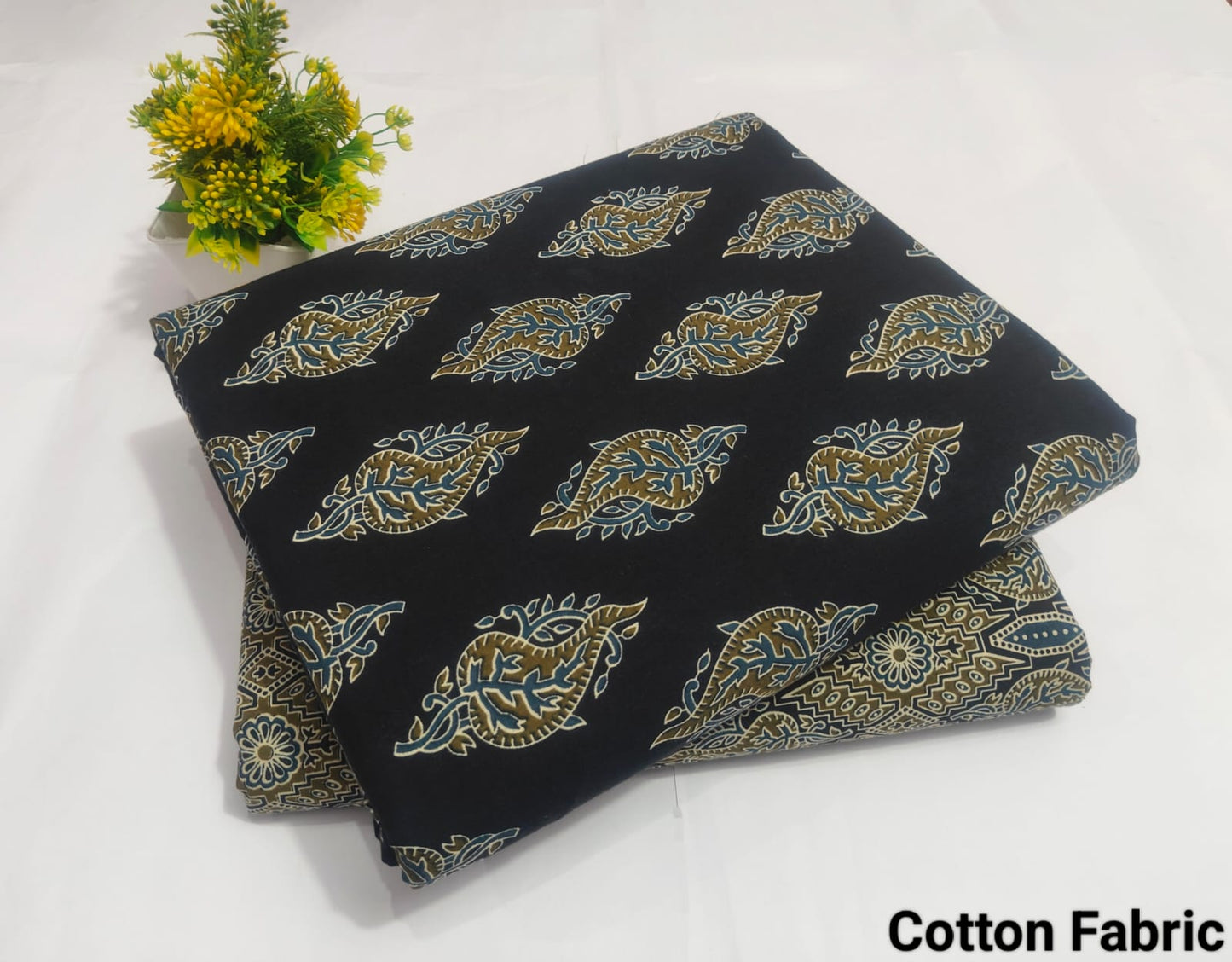 Black Leaf Print Cotton Fabric (BFTB114)
