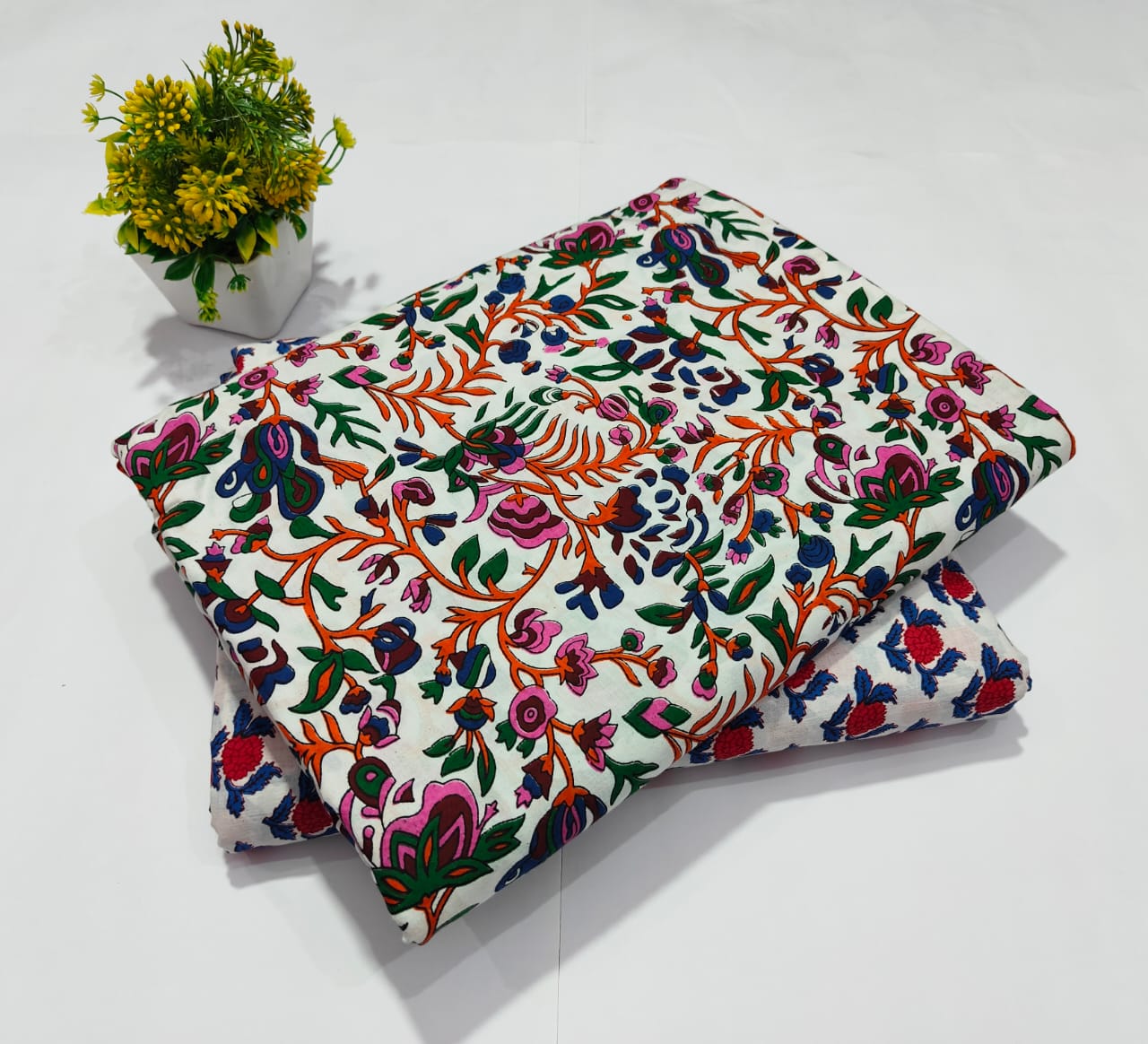 Multicolor Floral Printed Top & Bottom Suit Set – Designer Cotton Suit Material (BFTB41)