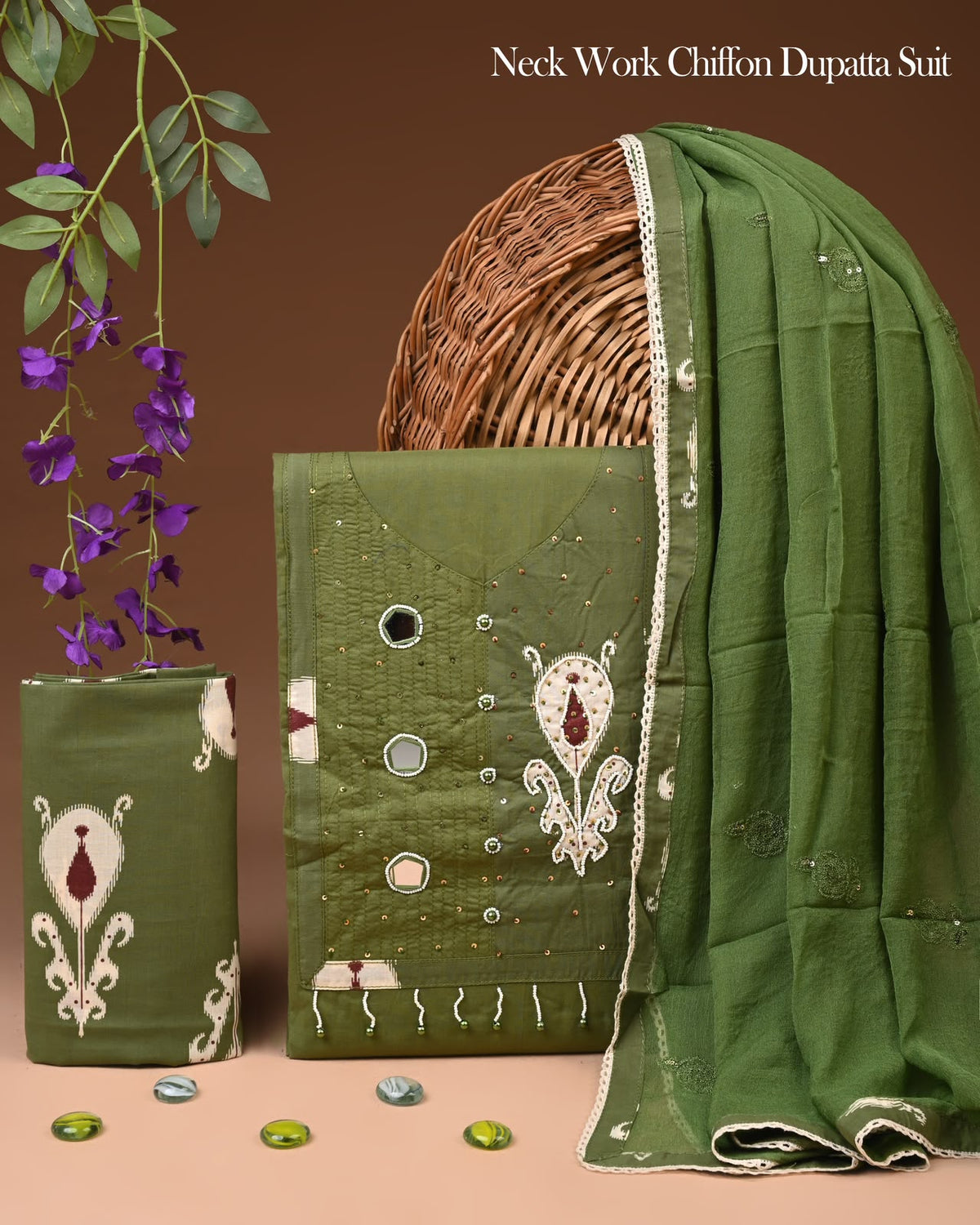 PREMIUM GOTA PATTI COTTON SUIT SET WITH CHIFFON DUPATTA