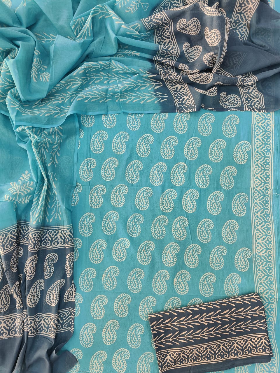 Exclusive Hand Block Cotton Suit With Cotton Dupatta(BFCOT58)