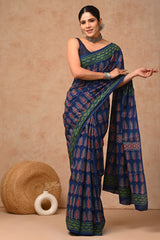 Traditional Authentic Hand Block Printed Pure Organic Cotton Sarees With matching Blouse