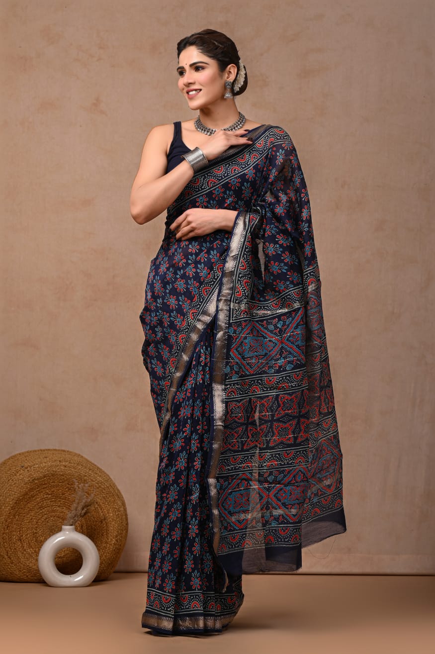 New Designer Hand Block Print Maheshwari Silk Saree (BFMSARE02)