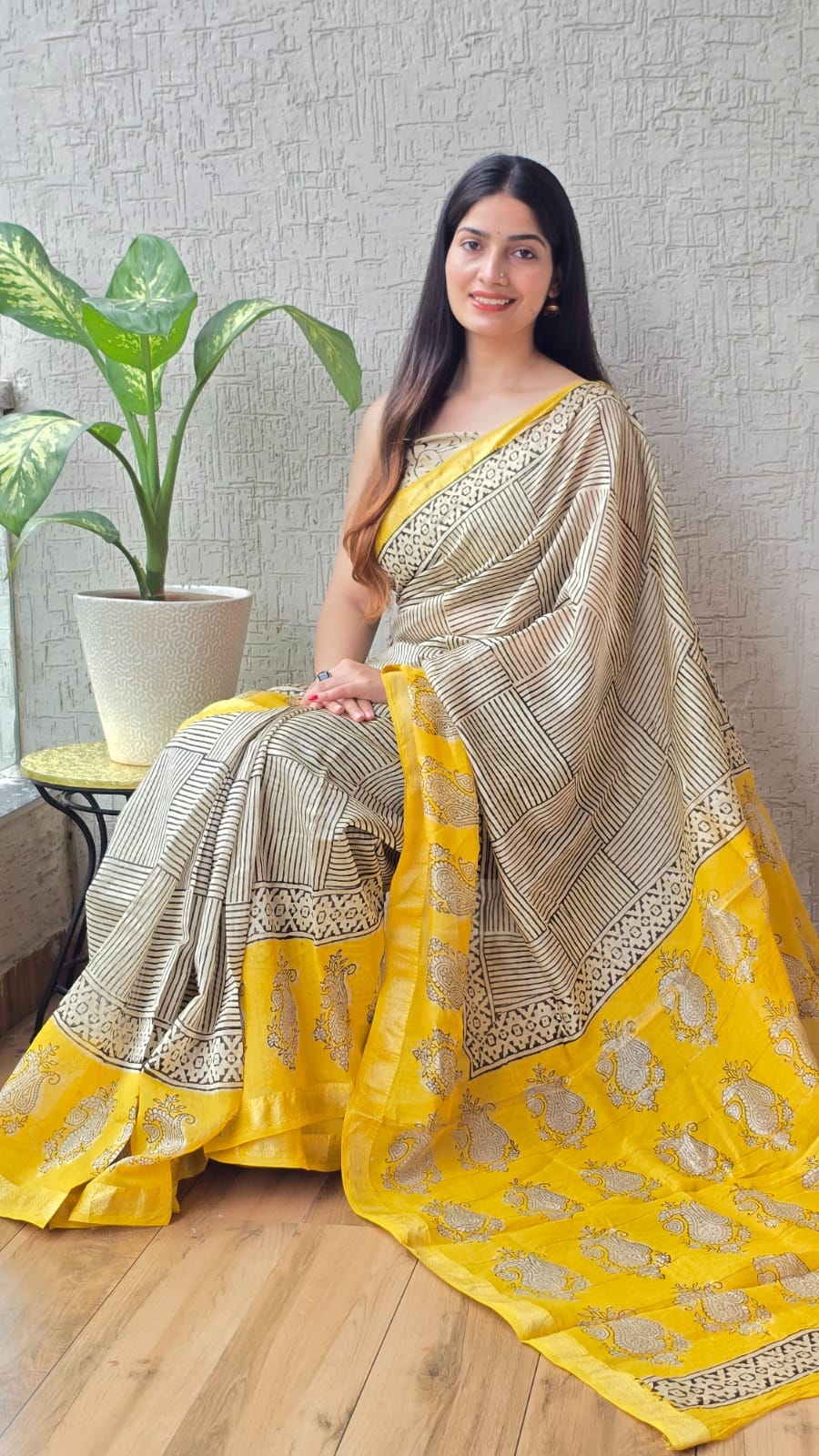 New Designer Hand Block Print Maheshwari Silk Saree (BFMSARE56)
