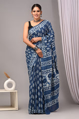 Traditional Authentic Hand Block Printed Pure Organic Cotton Sarees With matching Blouse