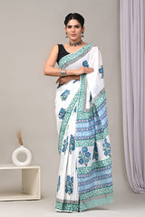Traditional Authentic Hand Block Printed Pure Organic Cotton Sarees With matching Blouse