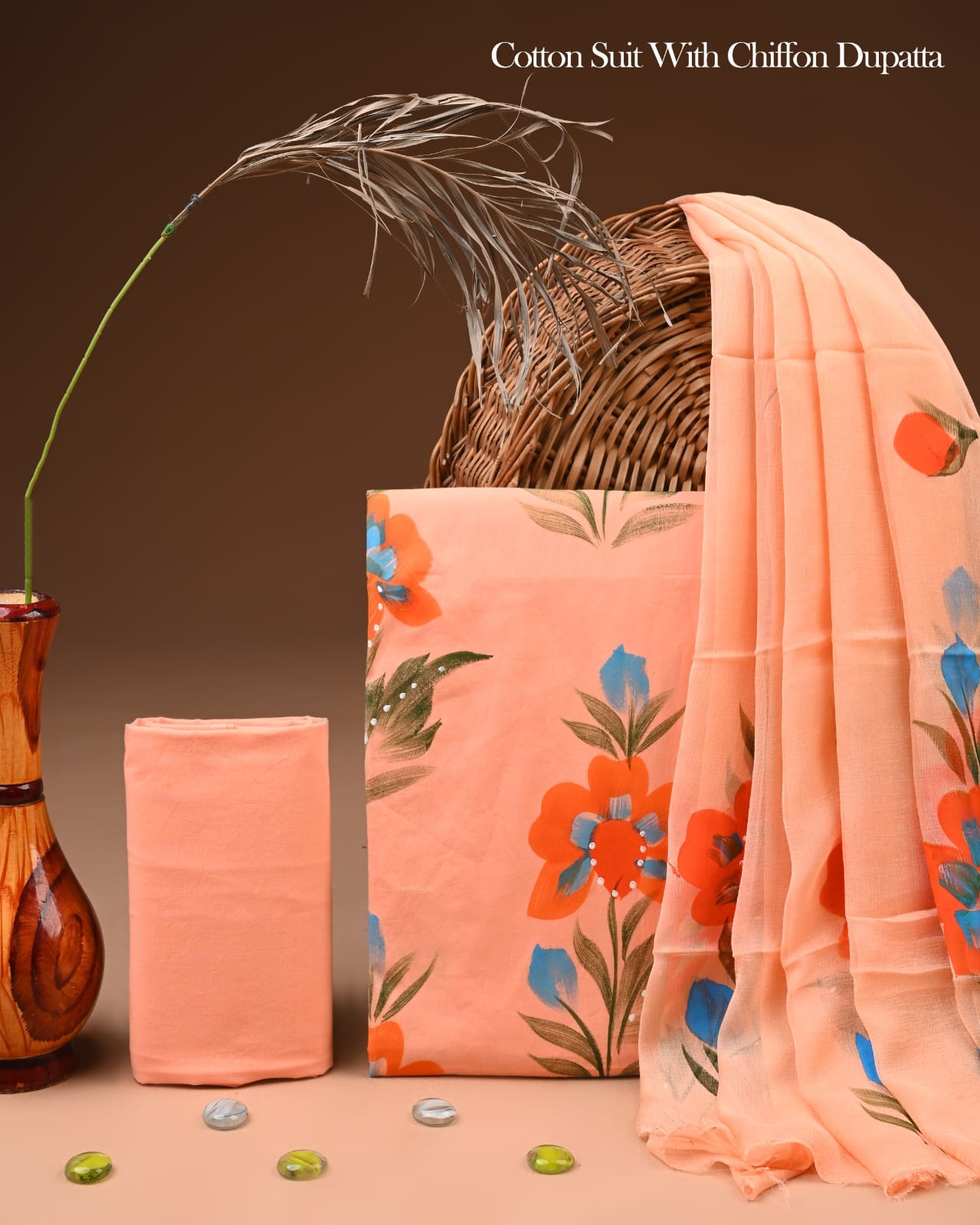 Premium Hand Block Cotton Suit With Chiffon Dupatta Suit Sets(BFCC19)